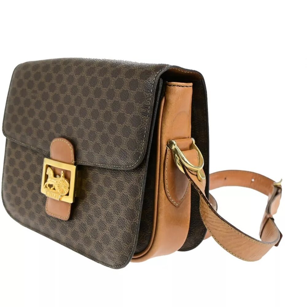 CELINE Macadam Pattern Horse Carriage Shoulder Bag PVC Leather Brown GHW 98YG603 - Picture 3 of 15